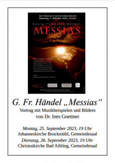 Plakat Vorträge G. Fr. Händel "Messias" am 25. und 26.9.2023